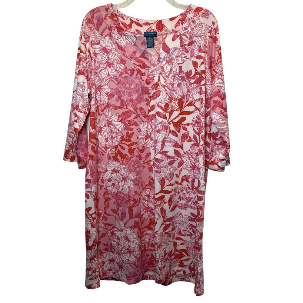 Caribbean Joe Colorful Hawaiian Print Knit Dress 3/4 Sleeves Size XL